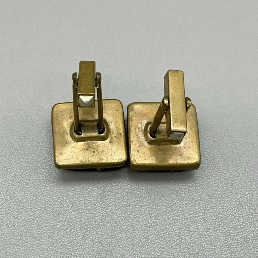Vintage Cufflinks Mens Gold Tone Red Blue Lucite-Look Acrylic Geometric 7/8